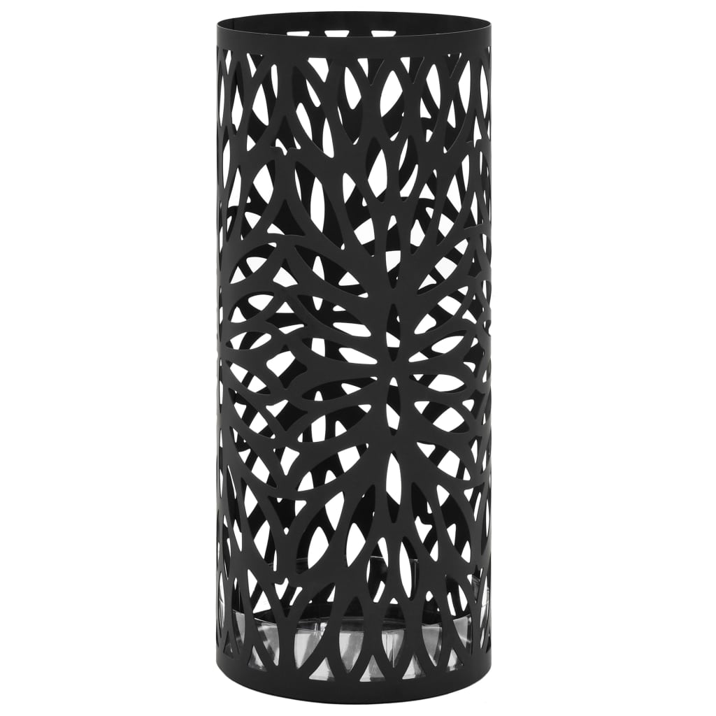 vidaXL Umbrella Stand Leaves Steel Black