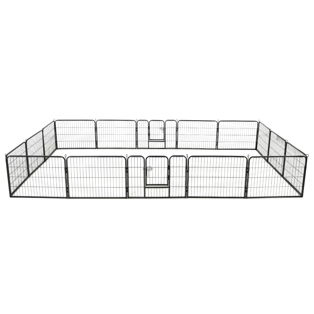 vidaXL Dog Playpen 16 Panels Steel 31.5"x23.6" Black