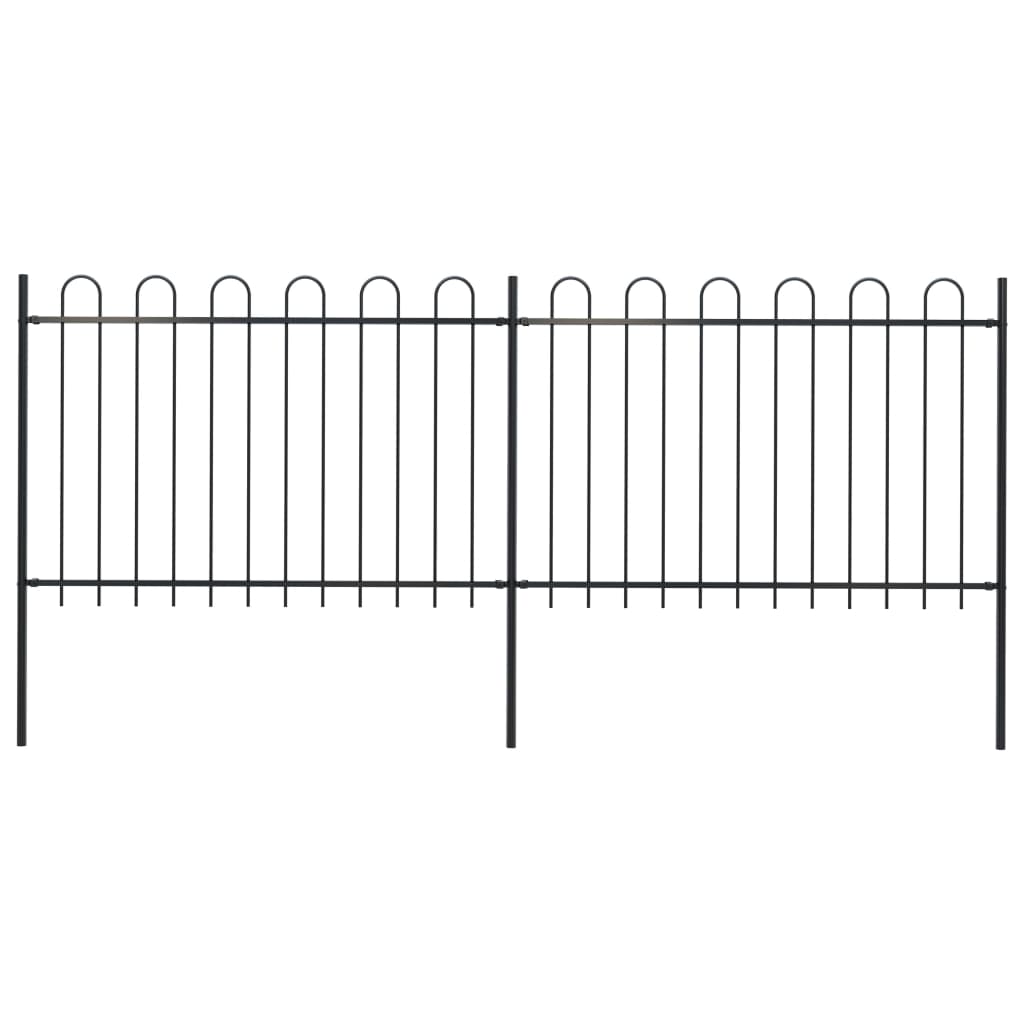 vidaXL Garden Fence with Hoop Top Steel 11.2ft Black