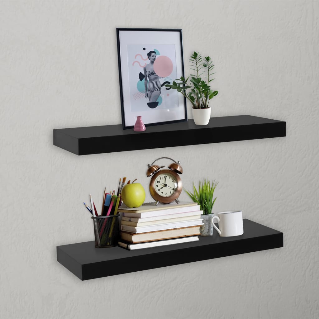 vidaXL Floating Wall Shelves 2 pcs Black 15.7"x7.9"x1.5"