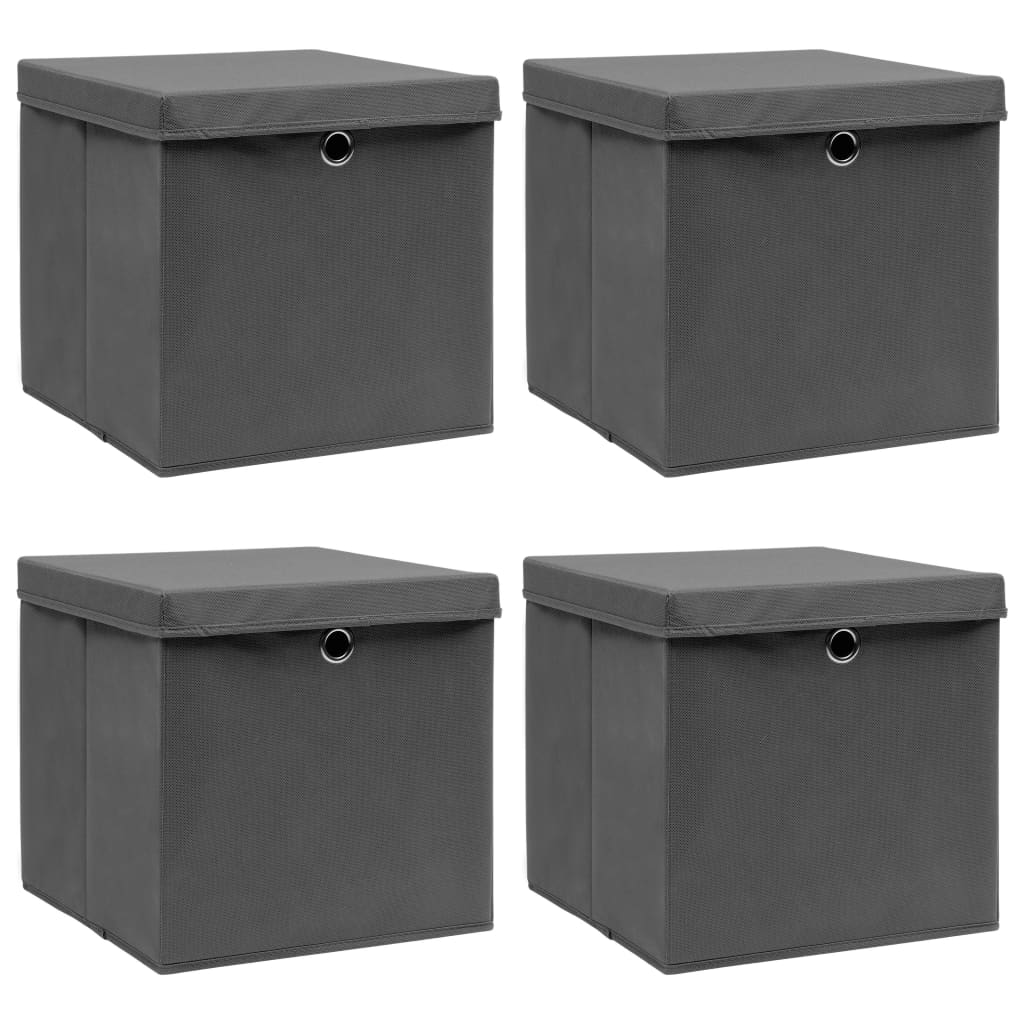 vidaXL Storage Boxes with Lids 4 pcs Gray 12.6"x12.6"x12.6" Fabric