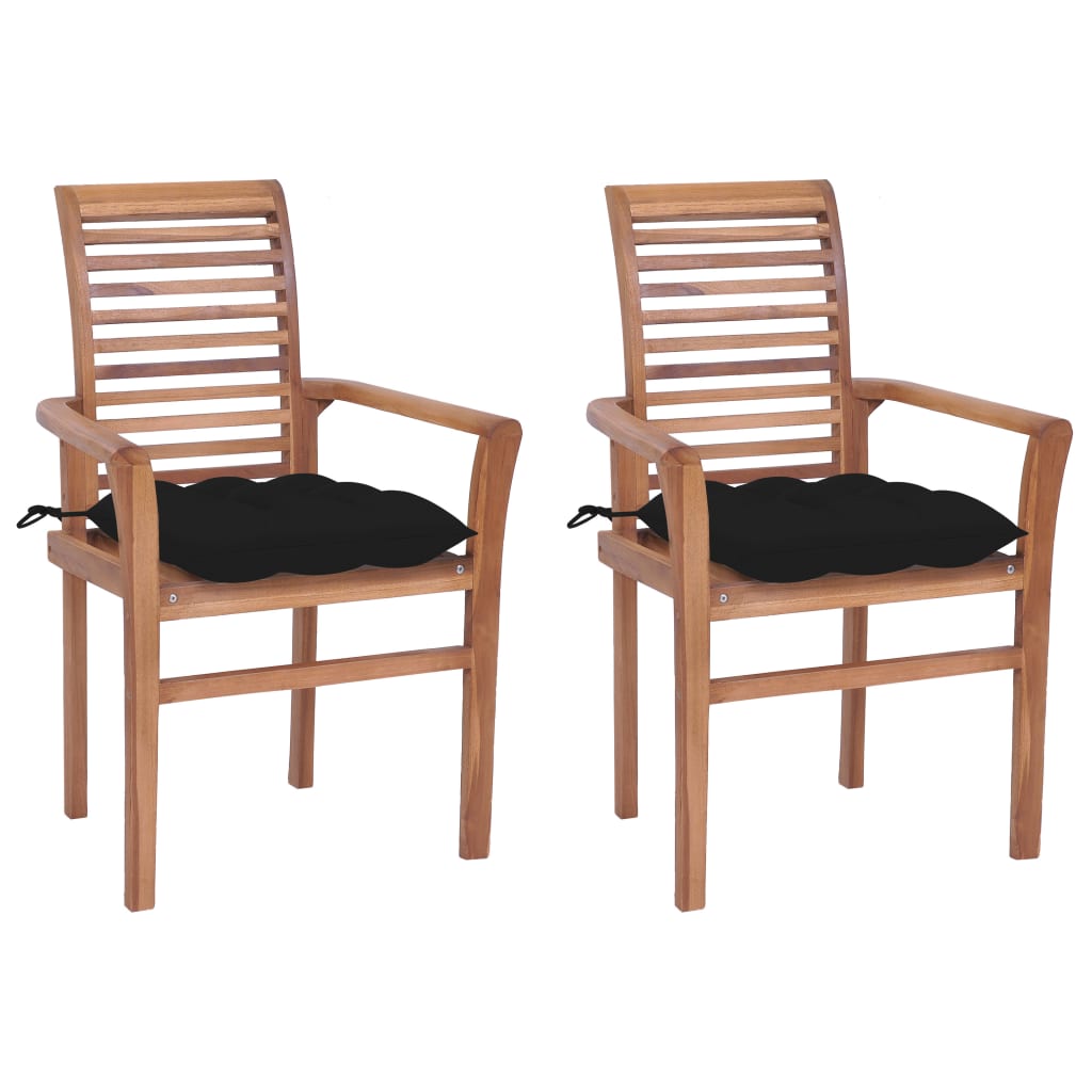 vidaXL Dining Chairs 2 pcs with Black Cushions Solid Teak Wood