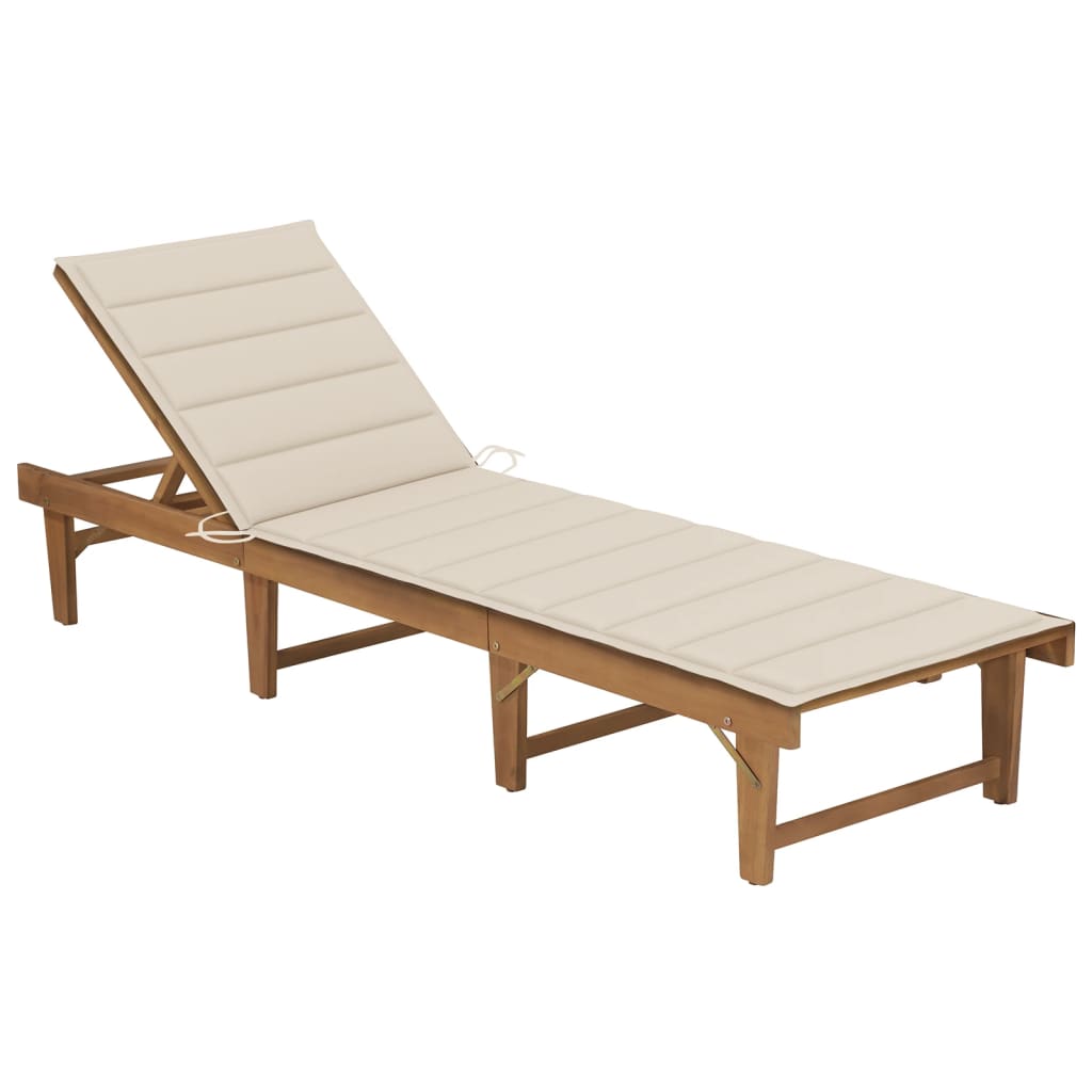 vidaXL Folding Sun Lounger with Cushion Solid Acacia Wood