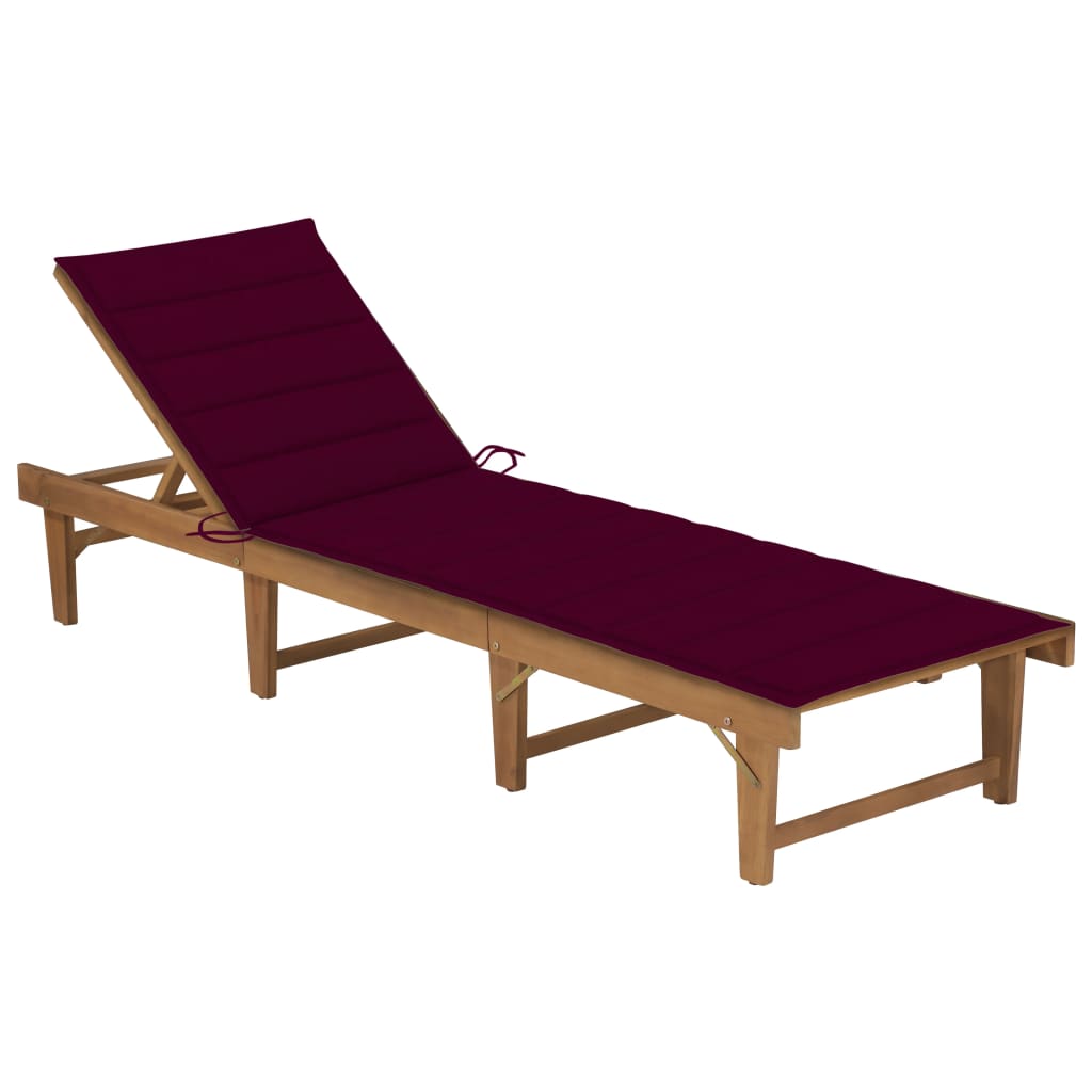 vidaXL Folding Sun Lounger with Cushion Solid Acacia Wood