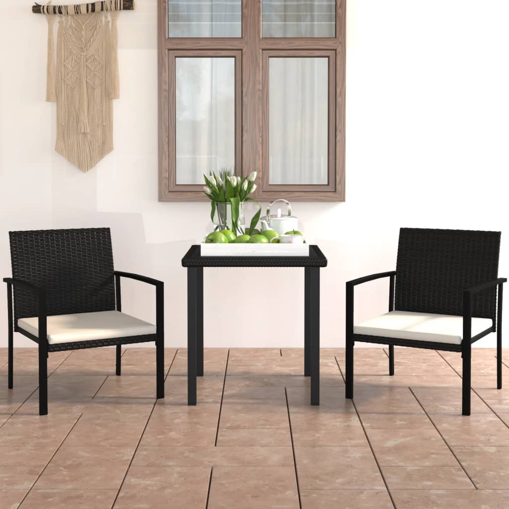 vidaXL 3 Piece Patio Dining Set Poly Rattan Black