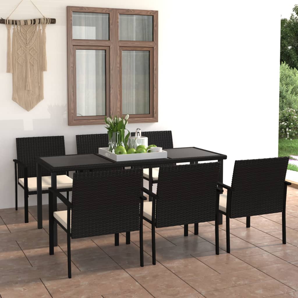 vidaXL 7 Piece Patio Dining Set Poly Rattan Black