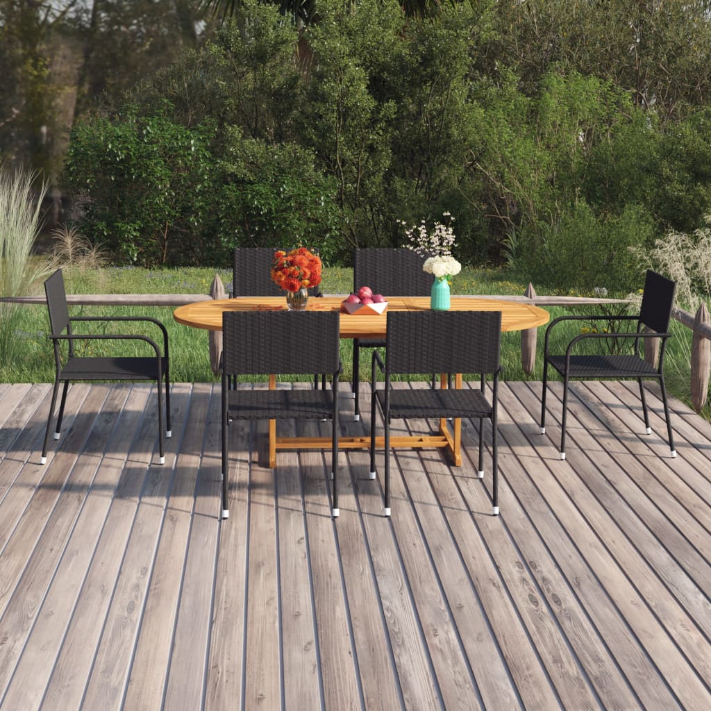 vidaXL 7 Piece Patio Dining Set Poly Rattan Black