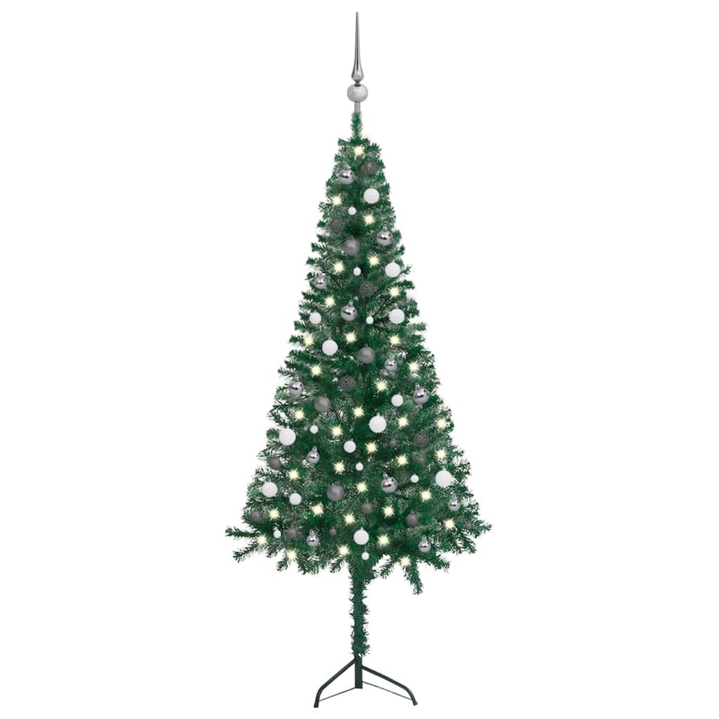 vidaXL Corner Artificial Christmas Tree LEDs&Ball Set Green 82.7" PVC