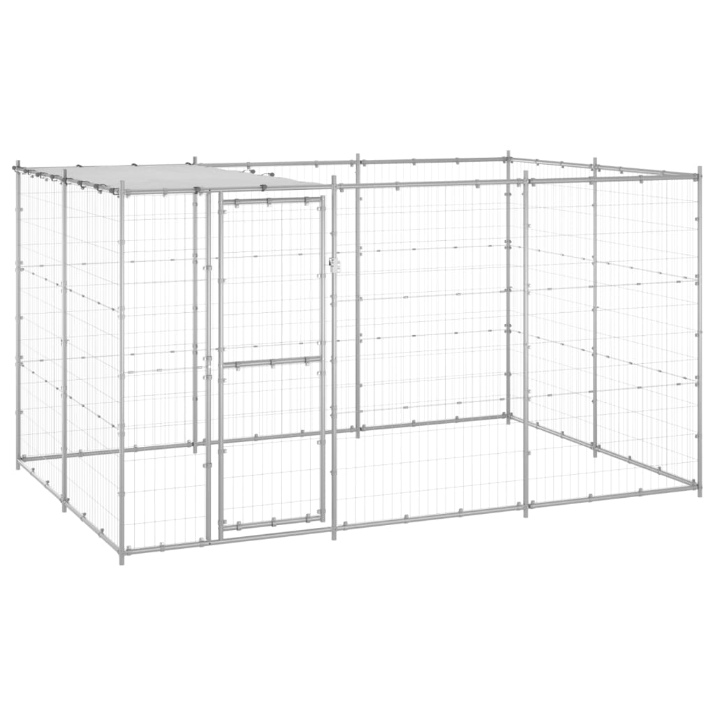 vidaXL Outdoor Dog Kennel Galvanized Steel with Roof 78.1 ft2