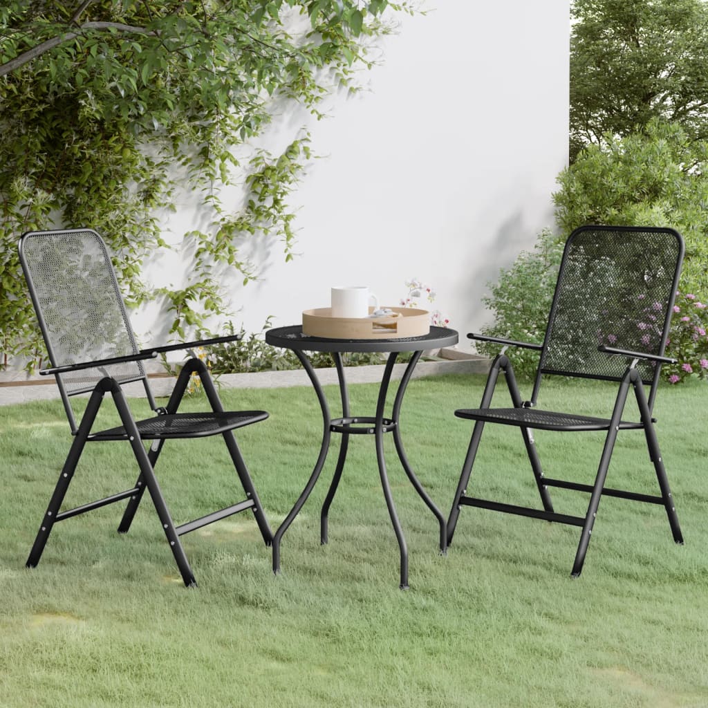 vidaXL 3 Piece Patio Dining Set Expanded Metal Mesh Anthracite