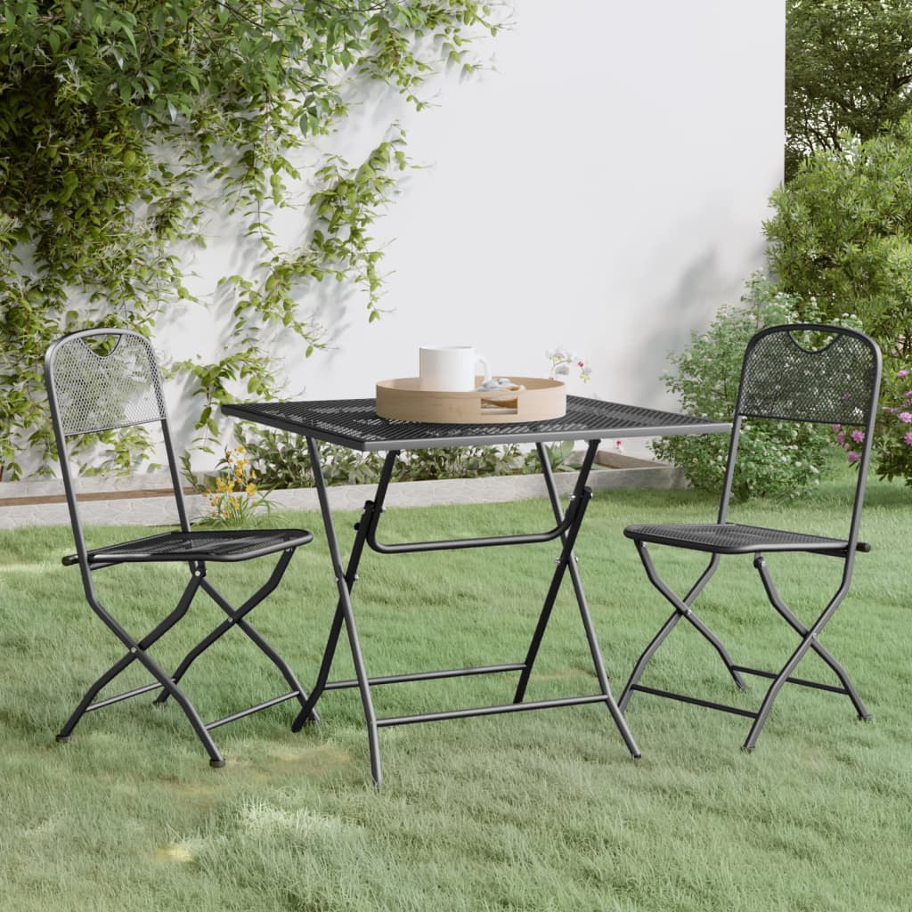 vidaXL 3 Piece Patio Dining Set Expanded Metal Mesh Anthracite