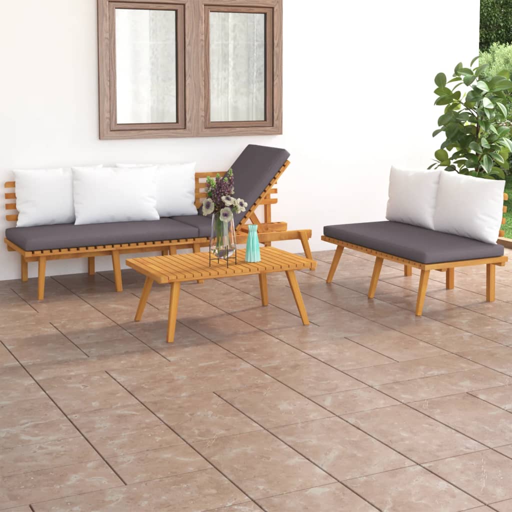 vidaXL 3 Piece Patio Lounge Set with Cushions Solid Acacia Wood