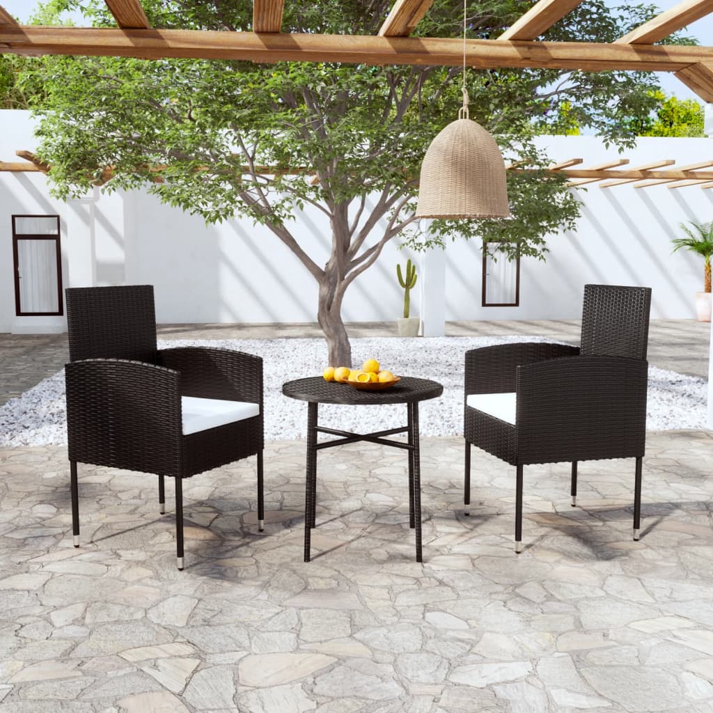 vidaXL 3 Piece Patio Dining Set Poly Rattan Black