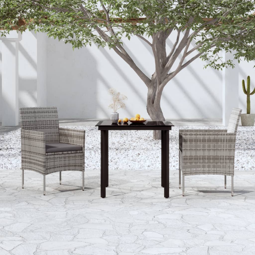 vidaXL 3 Piece Patio Dining Set with Cushions Gray and Black