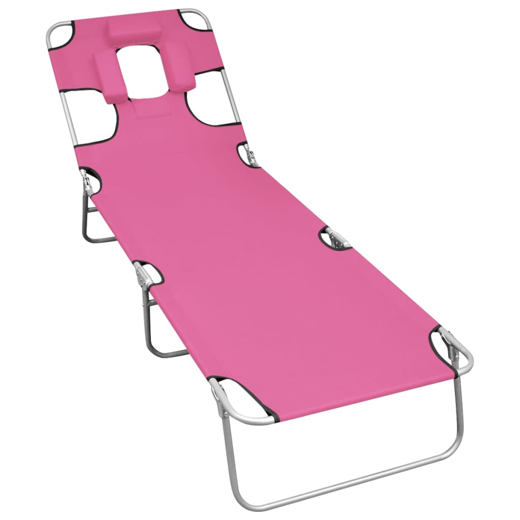 vidaXL Folding Sun Lounger with Head Cushion Steel Magento Pink