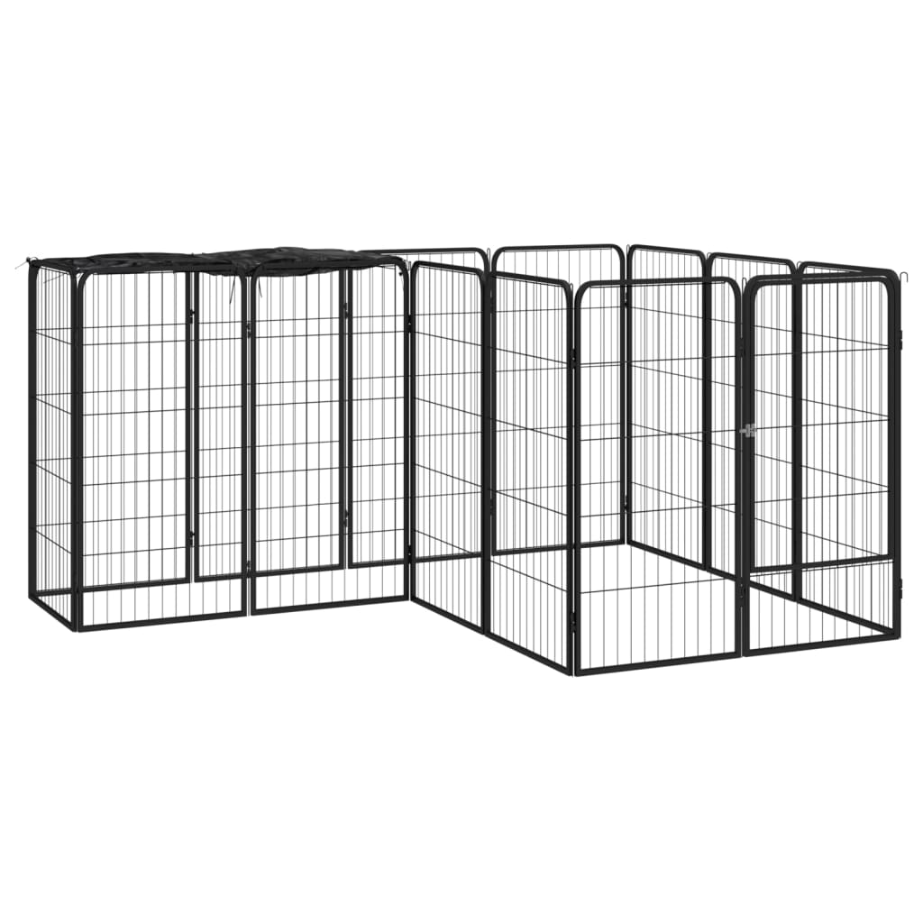 vidaXL 14-Panel Dog Playpen Black 19.7"x39.4" Powder-coated Steel