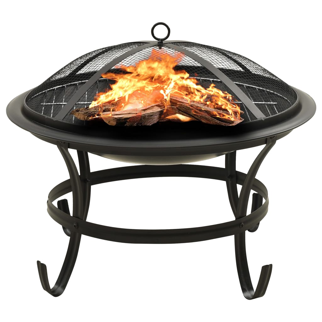 vidaXL 2-in-1 Fire Pit and BBQ with Poker 22"x22"x19.3" Steel