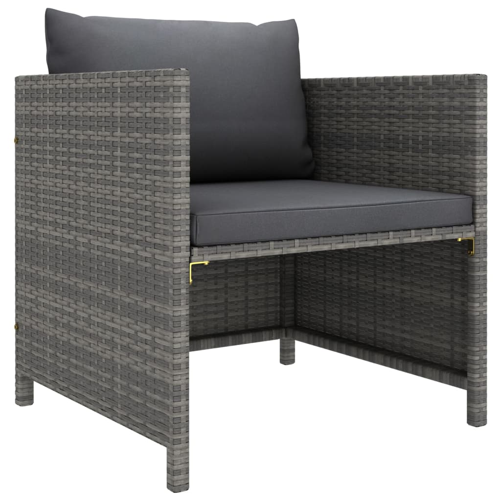 vidaXL Patio Sofa with Cushions Gray Poly Rattan