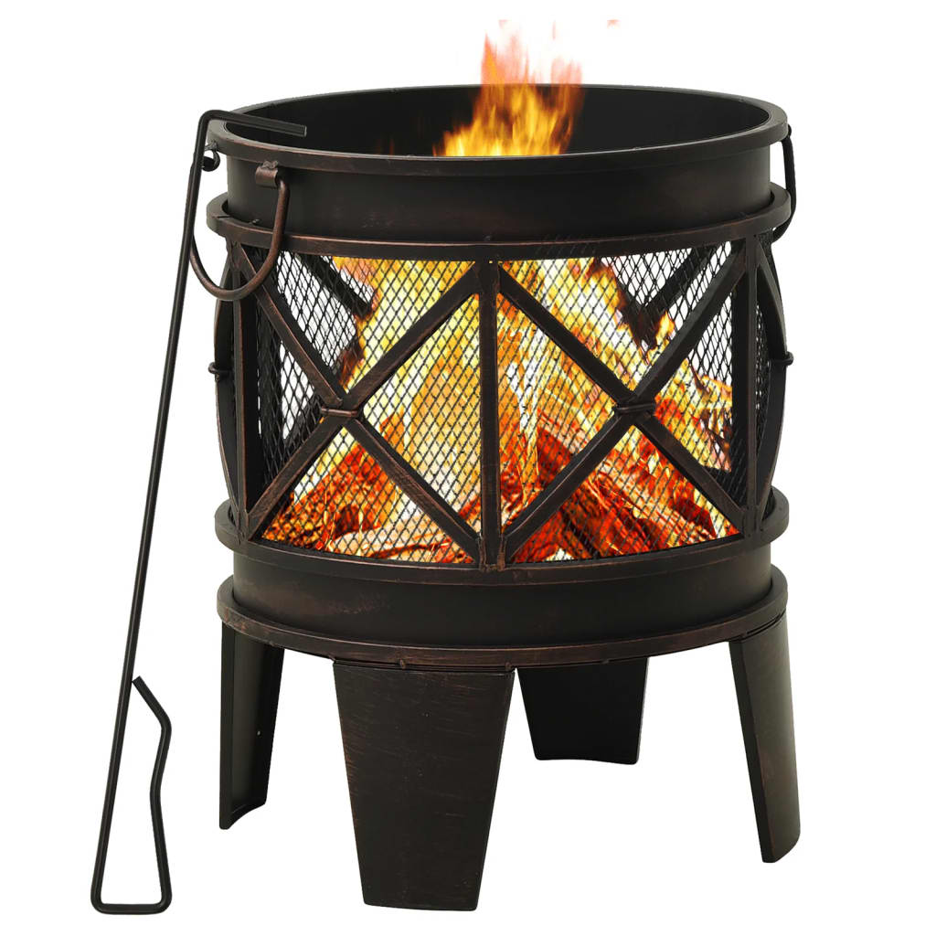 vidaXL Rustic Fire Pit with Poker i16.5"21.3" Steell