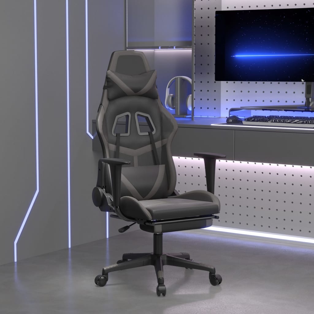 vidaXL Gaming Chair with Footrest Black and Gray Faux Leather