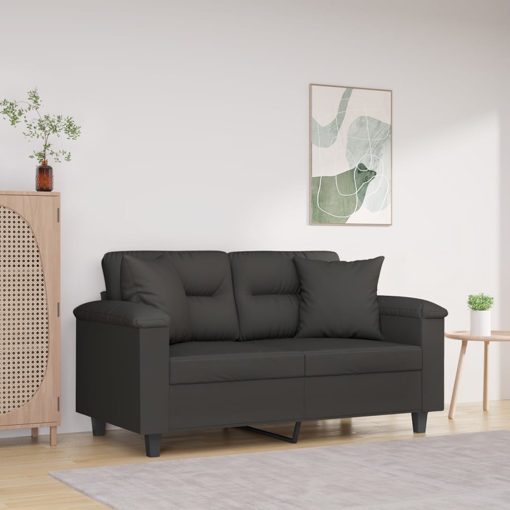 vidaXL 2-Seater Sofa with Pillows&Cushions Dark Gray 47.2" Microfiber Fabric