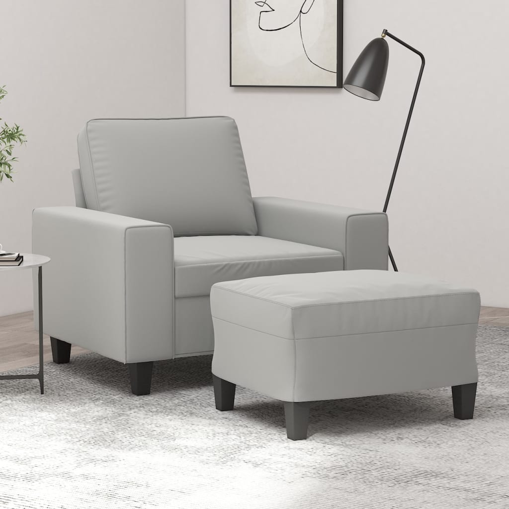 vidaXL Sofa Chair with Footstool Light Gray 23.6" Microfiber Fabric