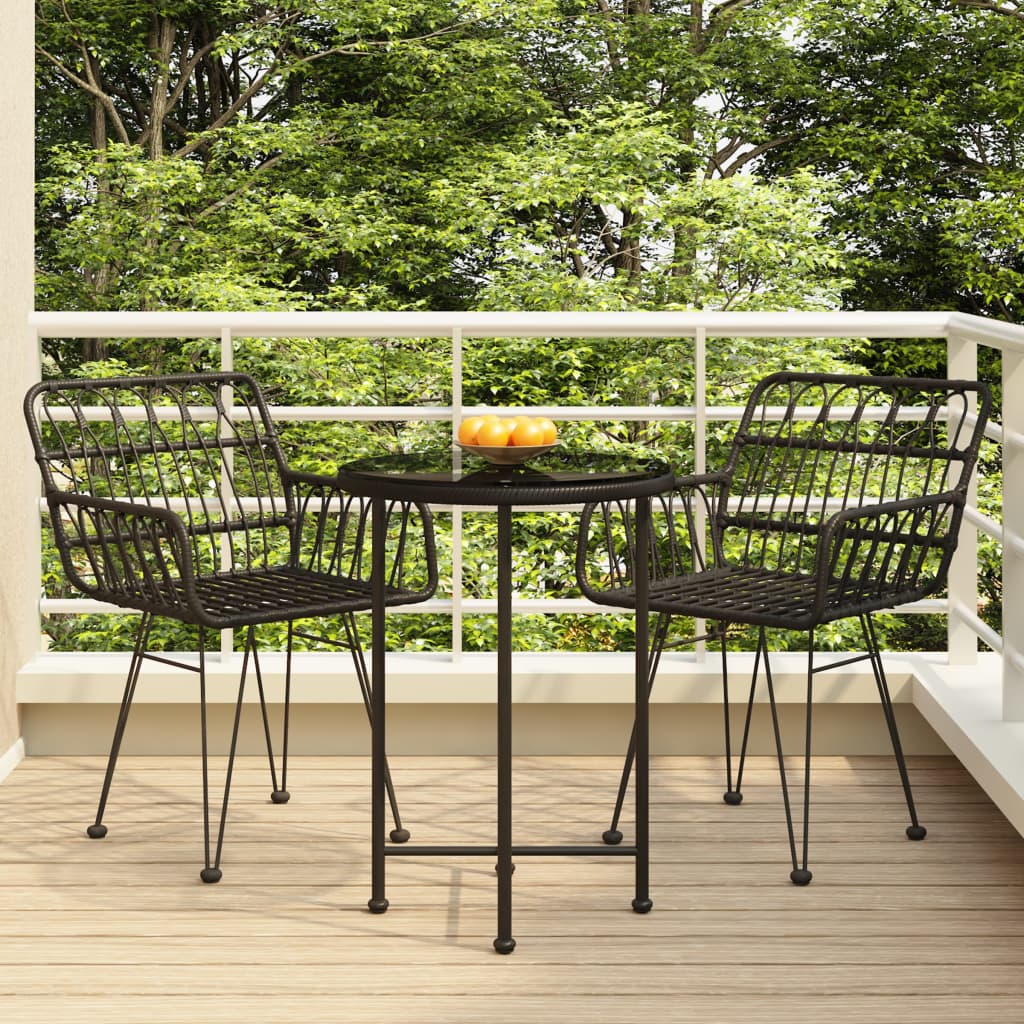 vidaXL 3 Piece Patio Dining Set Black Poly Rattan