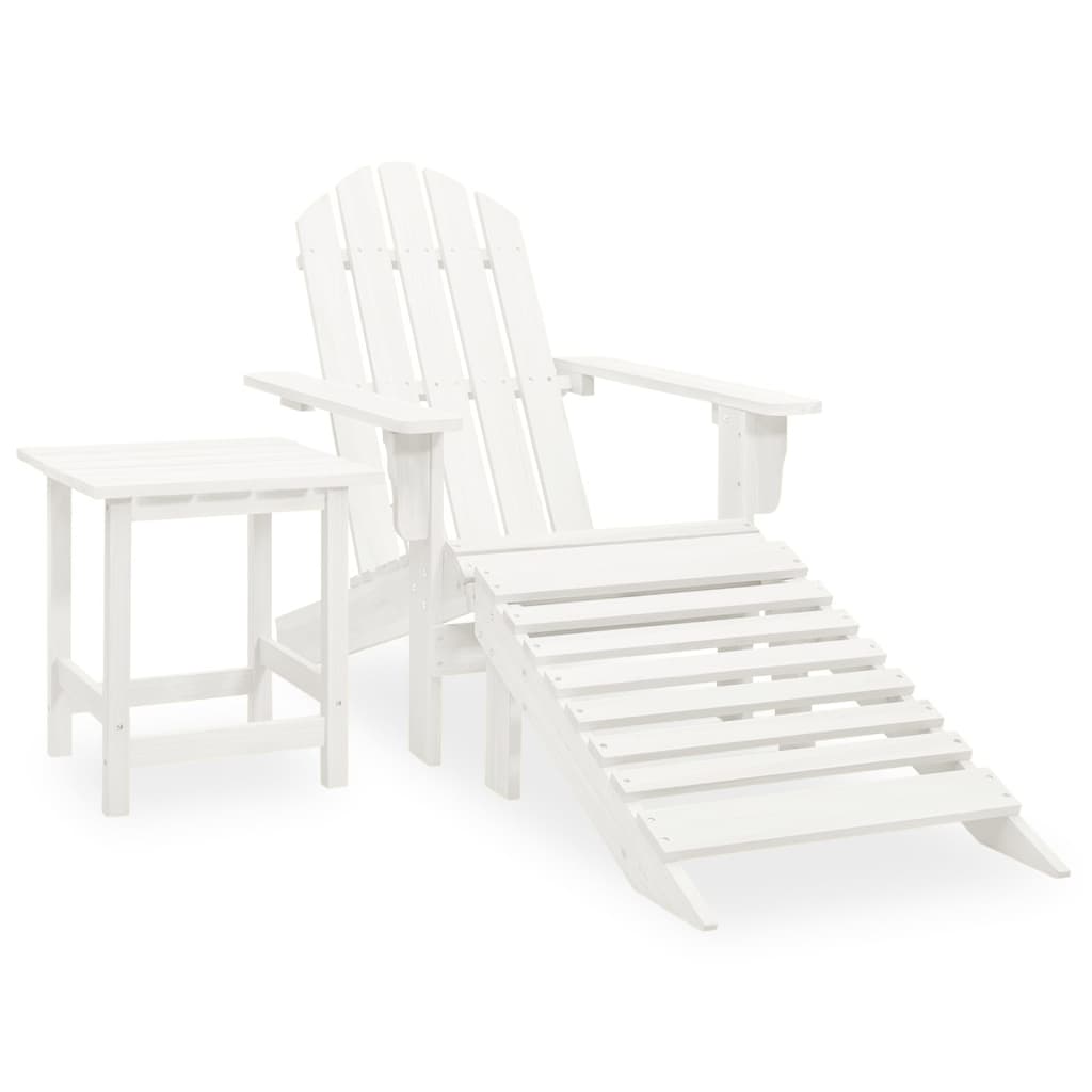 vidaXL Patio Adirondack Chair with Ottoman&Table Solid Fir Wood White