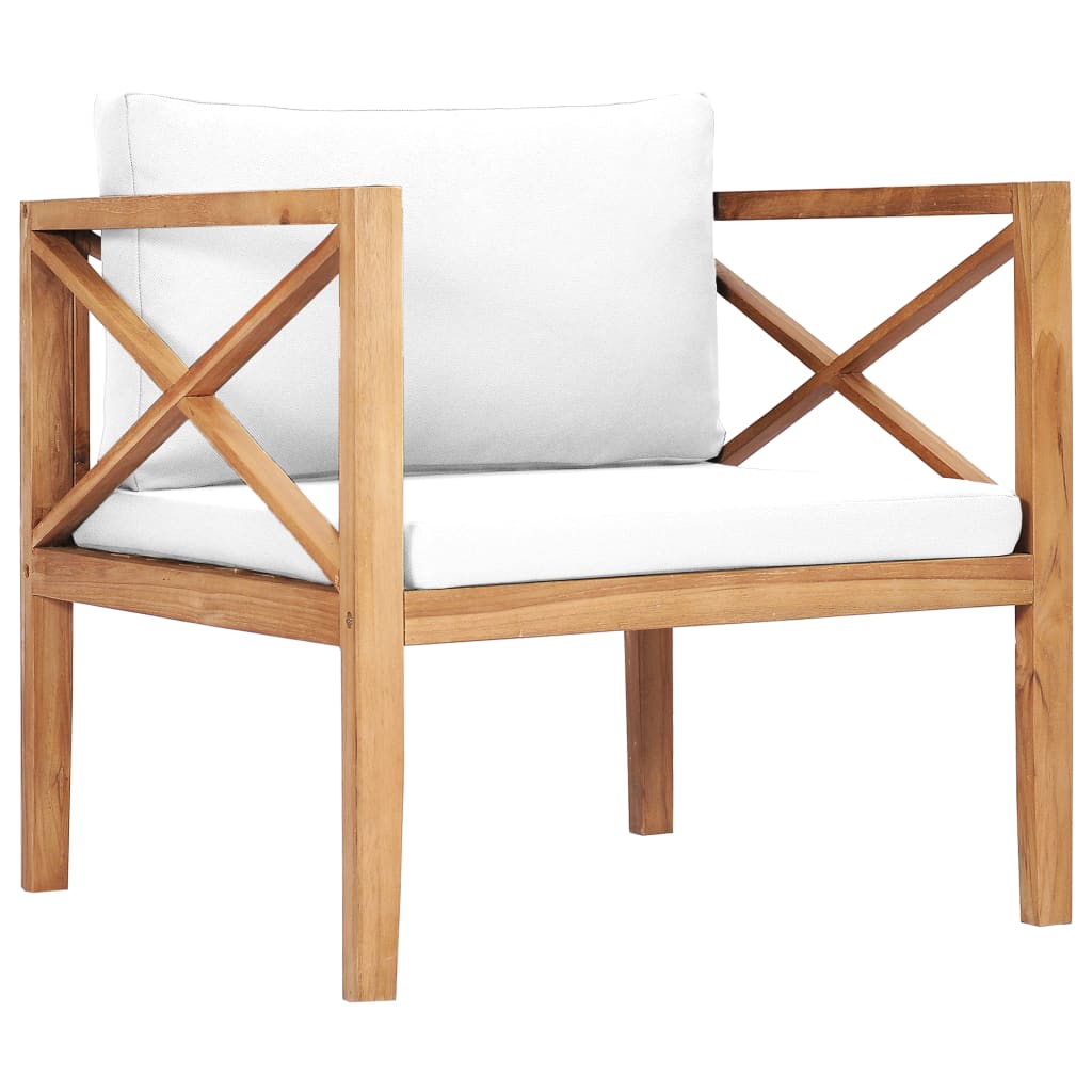 vidaXL Patio Chair with Cream Cushions Solid Teak Wood