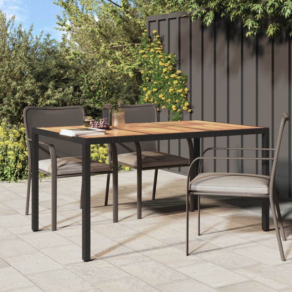 vidaXL Garden Table 59.1"x35.4"x29.5" Poly Rattan and Acacia Wood Black