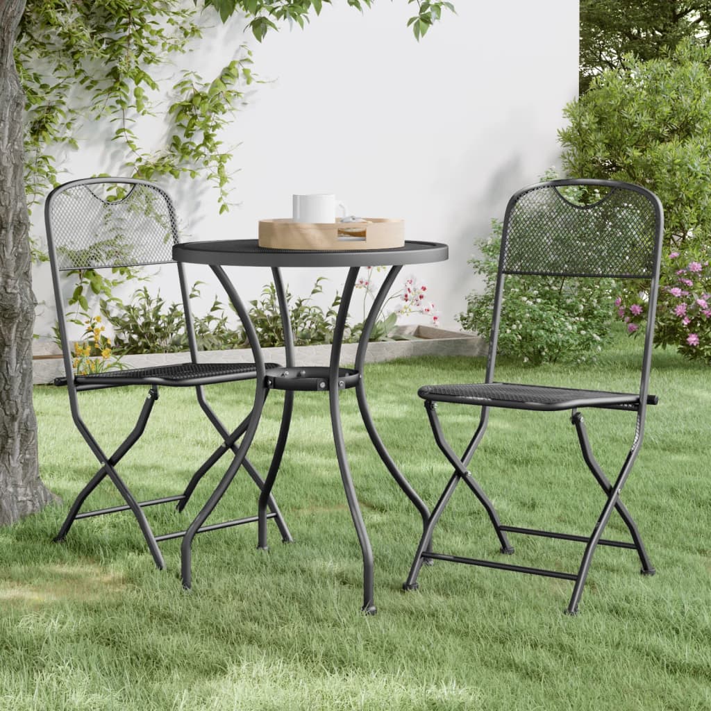 vidaXL Folding Patio Chairs 2 pcs Expanded Metal Mesh Anthracite