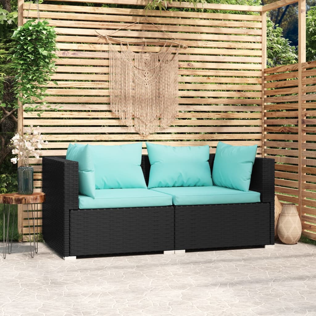 vidaXL Patio Loveseat with Cushions Black Poly Rattan