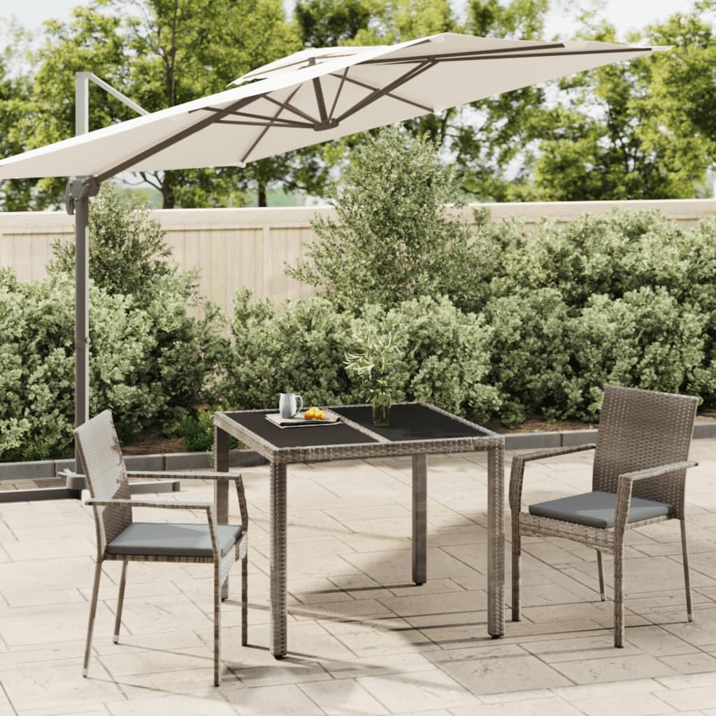 vidaXL 3 Piece Patio Dining Set with Cushions Gray Poly Rattan