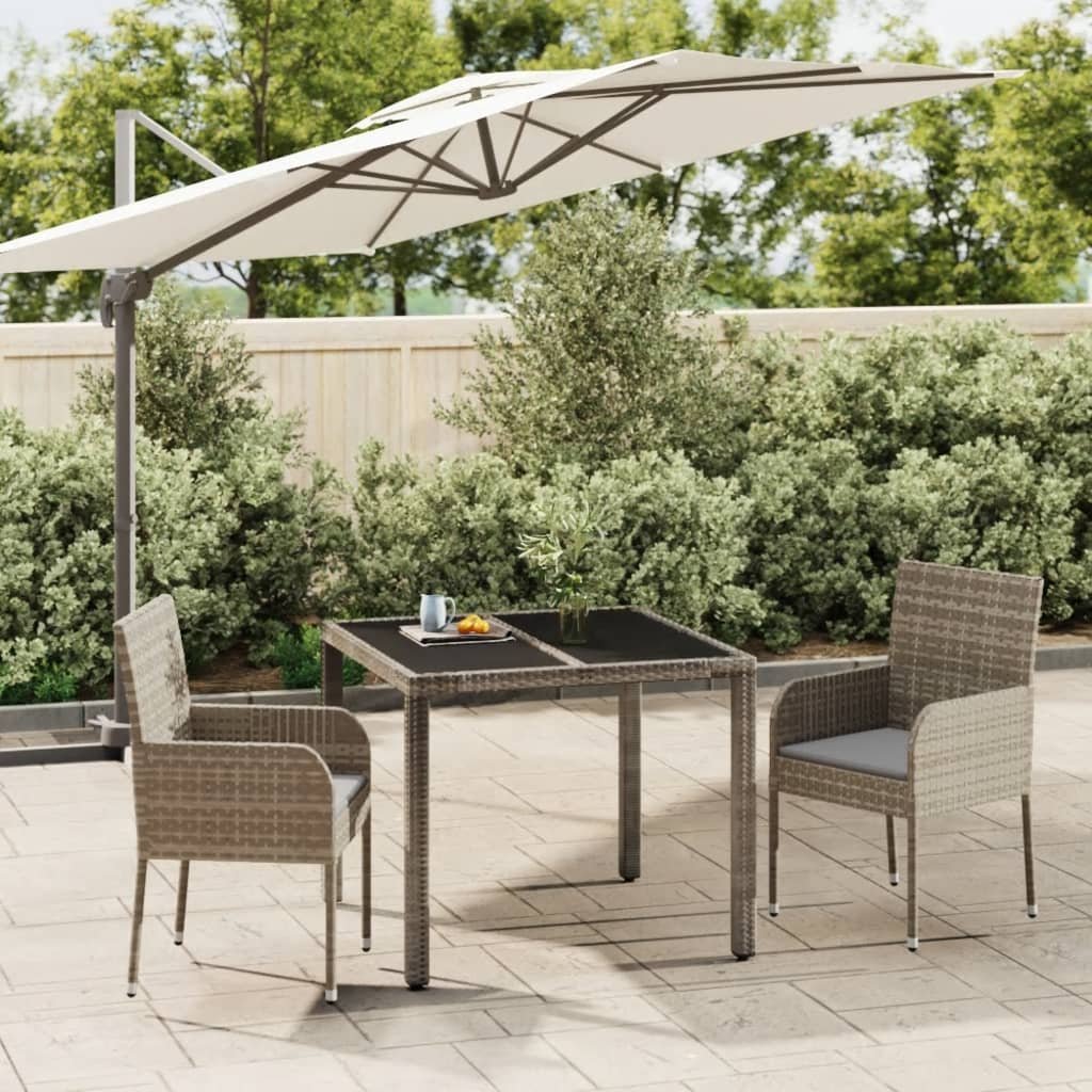 vidaXL 3 Piece Patio Dining Set with Cushions Gray Poly Rattan