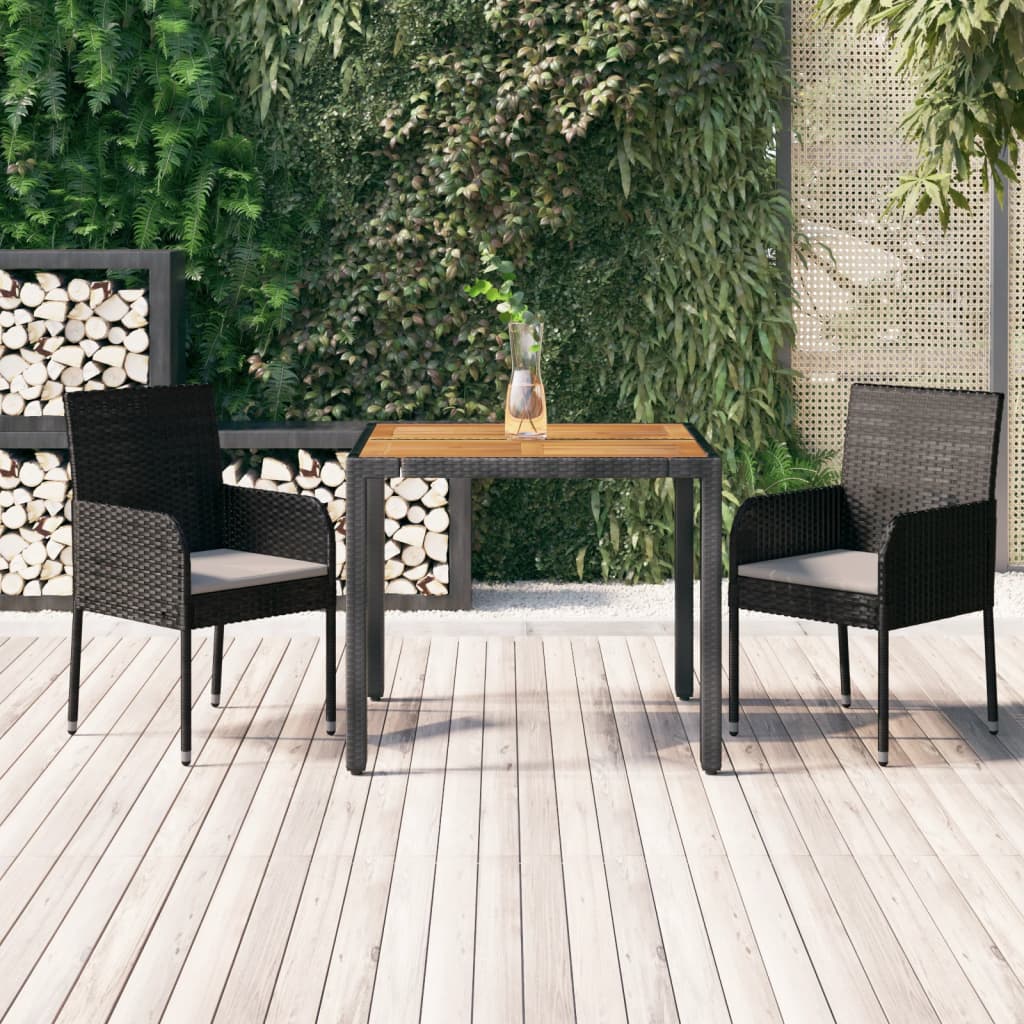 vidaXL 3 Piece Patio Dining Set with Cushions Black Poly Rattan