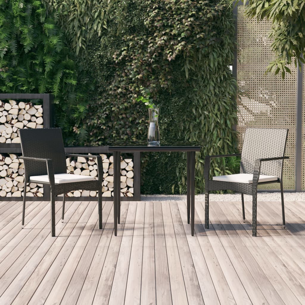 vidaXL 3 Piece Patio Dining Set with Cushions Black Poly Rattan