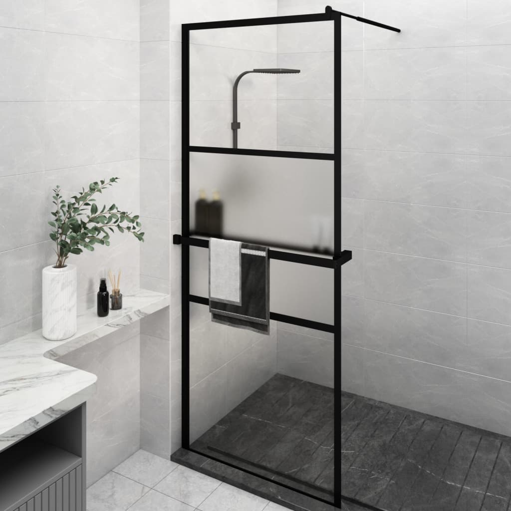 vidaXL Walk-in Shower Wall with Shelf Black 31.5"x76.8" ESG Glass&Aluminum