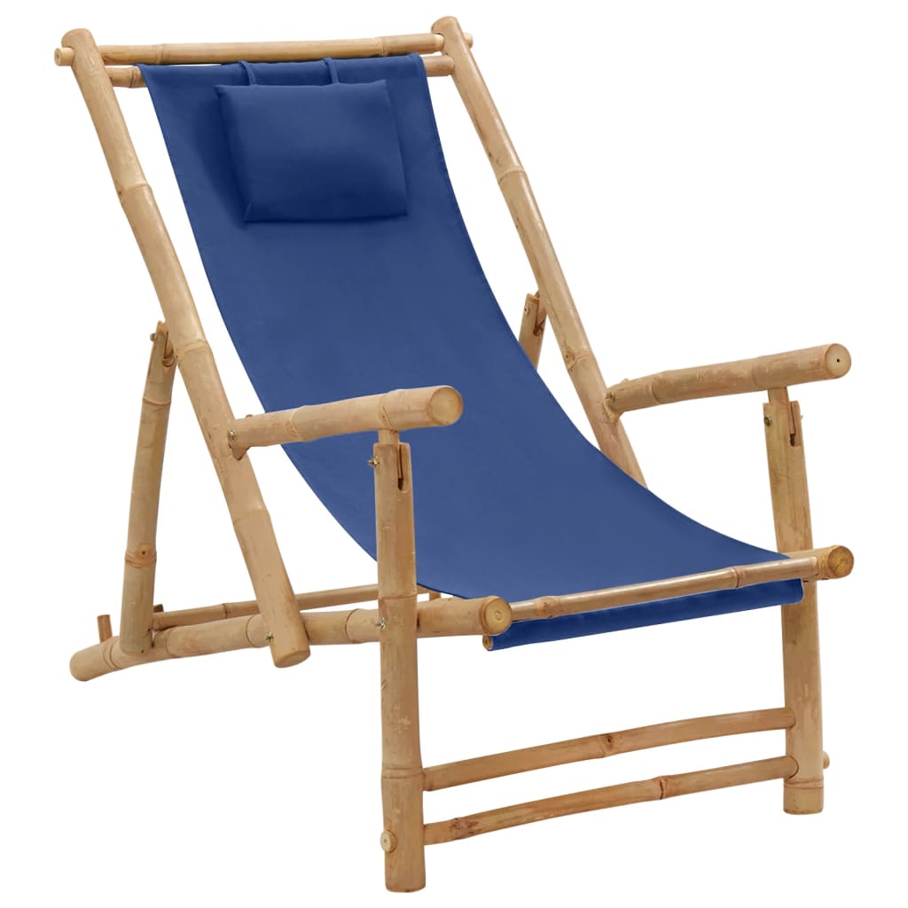 vidaXL Deck Chair Bamboo and Canvas Navy Blue