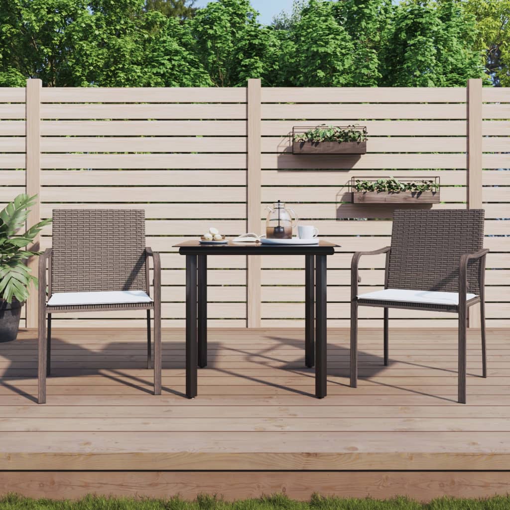 vidaXL 3 Piece Patio Dining Set with Cushions Poly Rattan and Steel