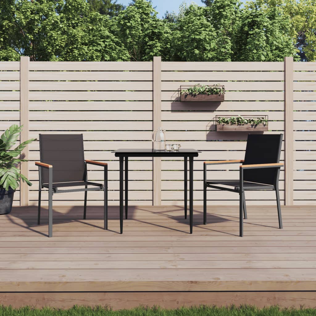 vidaXL 3 Piece Patio Dining Set Black Textilene and Steel