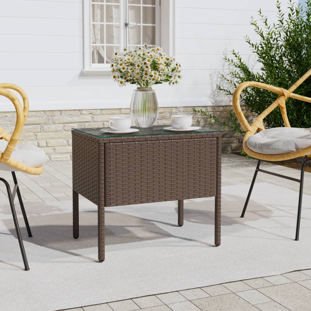 vidaXL Side Table Brown 20.9"x14.6"x18.9" Poly Rattan and Tempered Glass