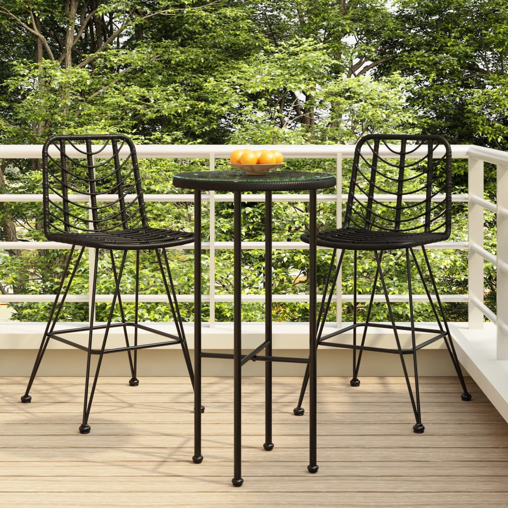 vidaXL Bar Stools 2 pcs Black 17.7"x22"x40.7" PE Rattan and Steel