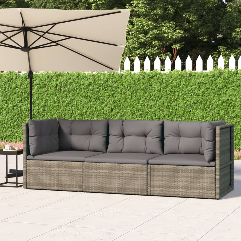 vidaXL 3 Piece Patio Lounge Set with Cushions Gray Poly Rattan