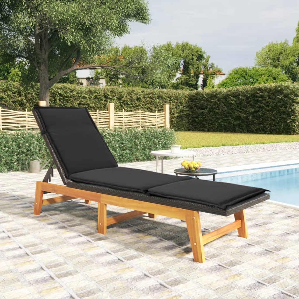 vidaXL Sun Lounger with Cushion Poly Rattan and Solid Wood Acacia