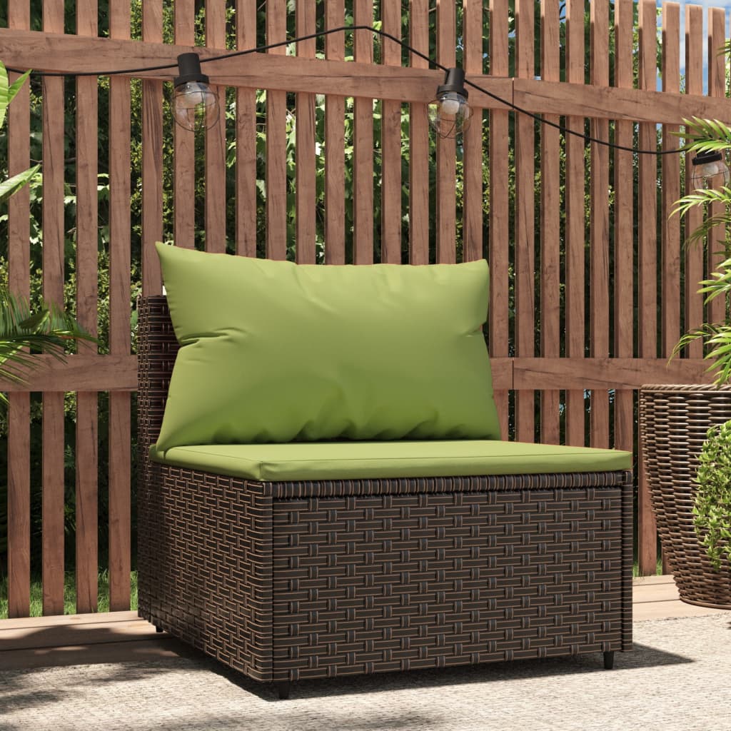 vidaXL Patio Middle Sofa with Cushions Brown Poly Rattan