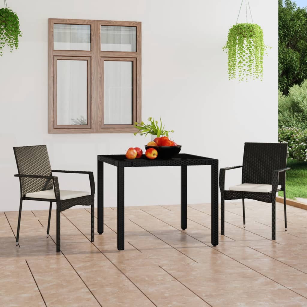 vidaXL Patio Chairs with Cushions 2 pcs Poly Rattan Black