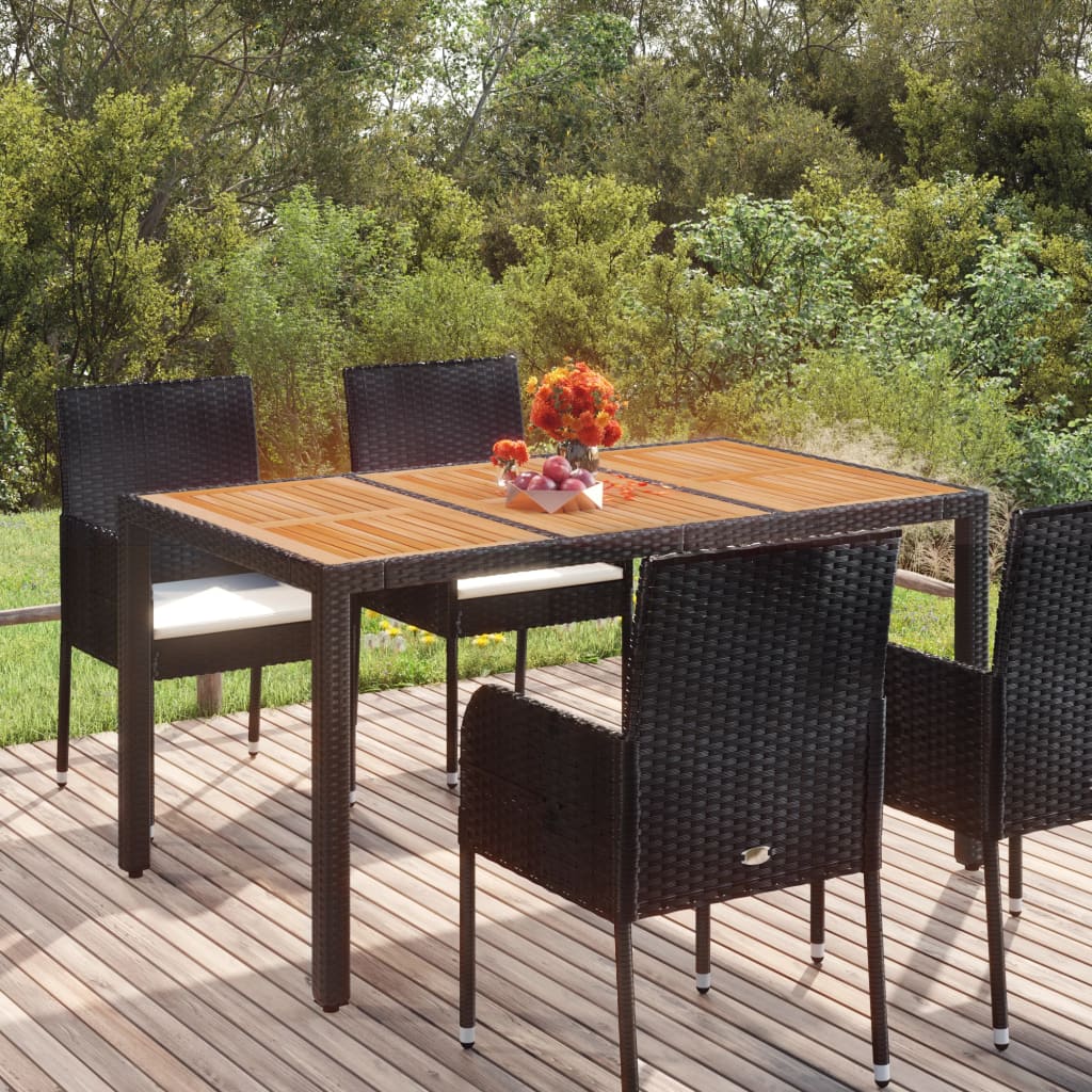vidaXL Patio Table with Wooden Top Black 59.1"x35.4"x29.5" Poly Rattan