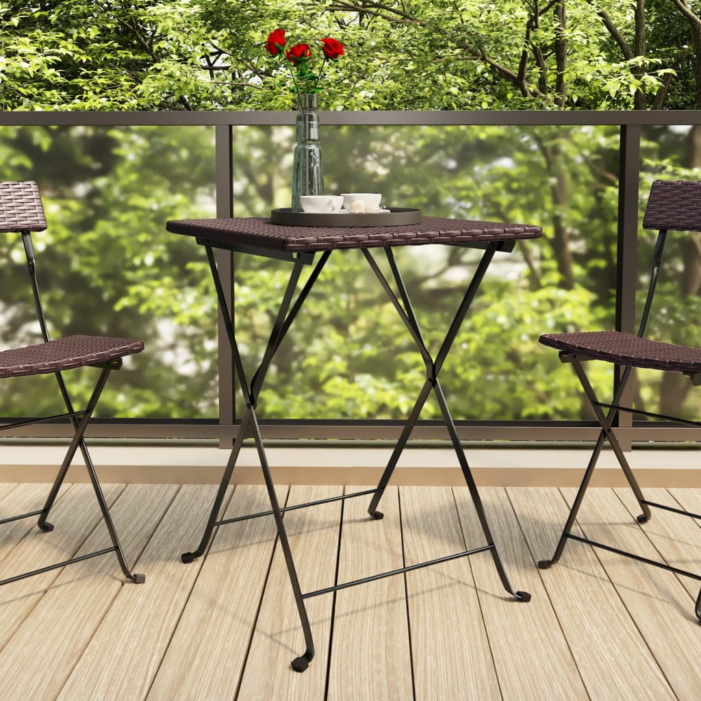 vidaXL Folding Bistro Table Brown 21.7"x21.3"x28" Poly Rattan