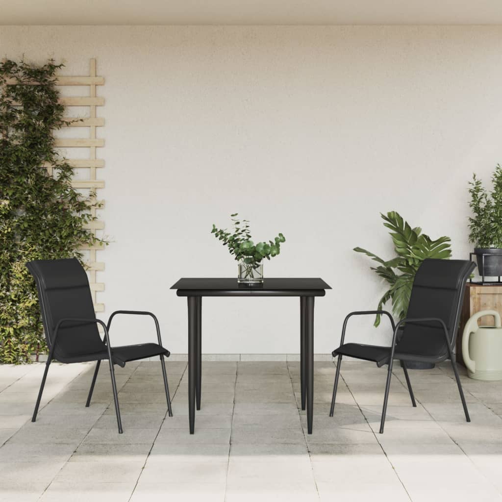 vidaXL 3 Piece Patio Dining Set Black Steel and Textilene