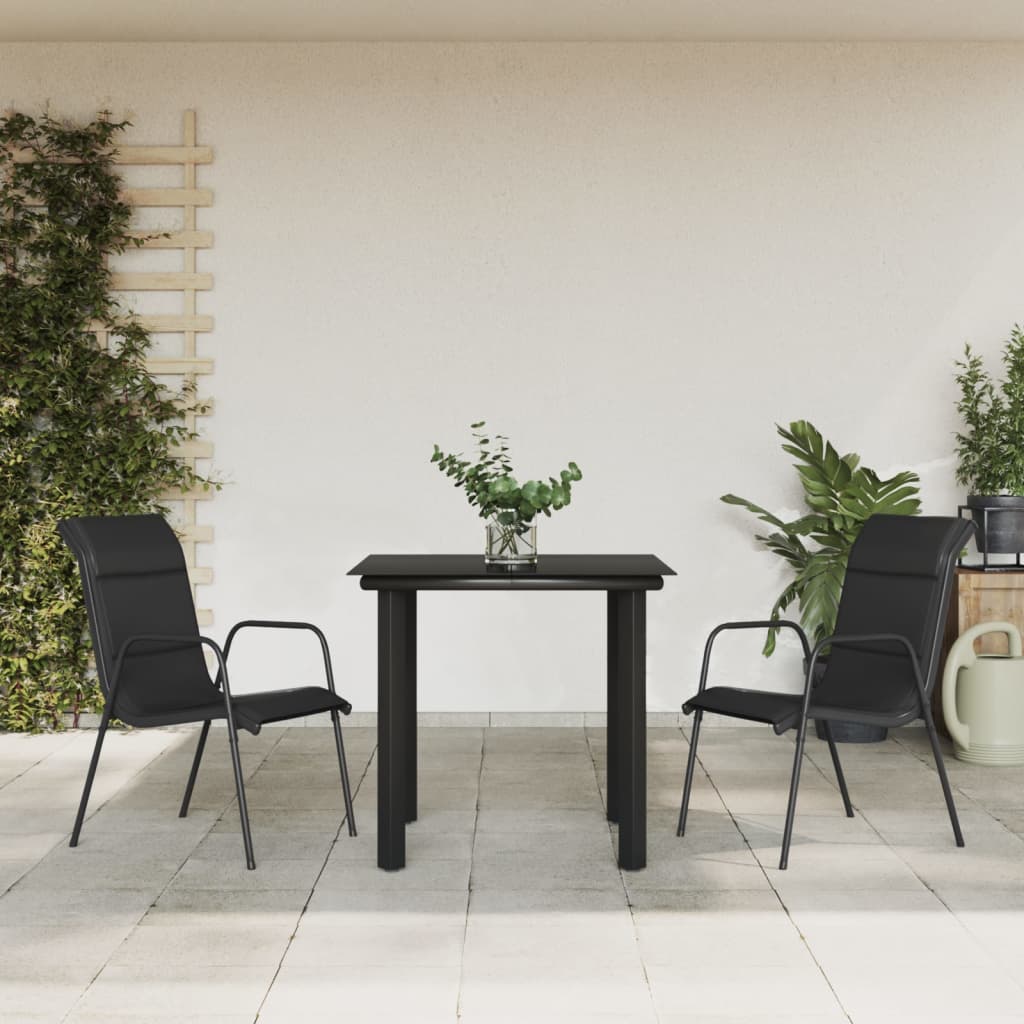 vidaXL 3 Piece Patio Dining Set Black Steel and Textilene